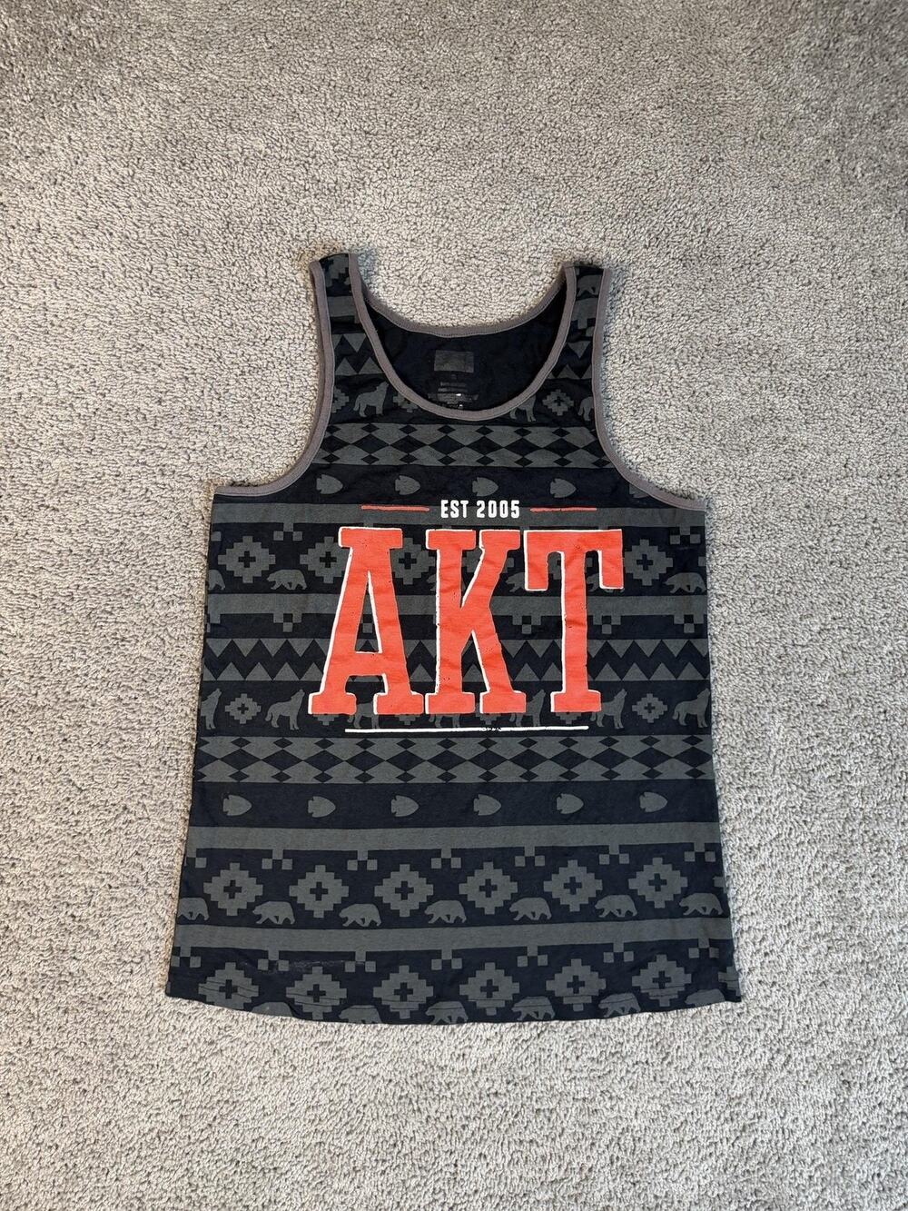 AKT Shirt Mens Small Black Sleeveless Graphic Cotton Blend Lightweight Tank